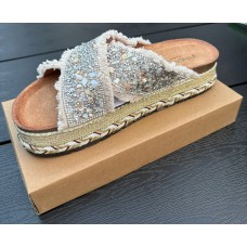 Luxe Glitter Platform Slippers - Nude Beige