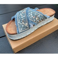 Azure Sparkle Platform Slippers - Blauw Denim Look